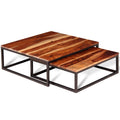 Solid Sheesham Wood Nesting Coffee Tables Set of 2 Metal Frame R400