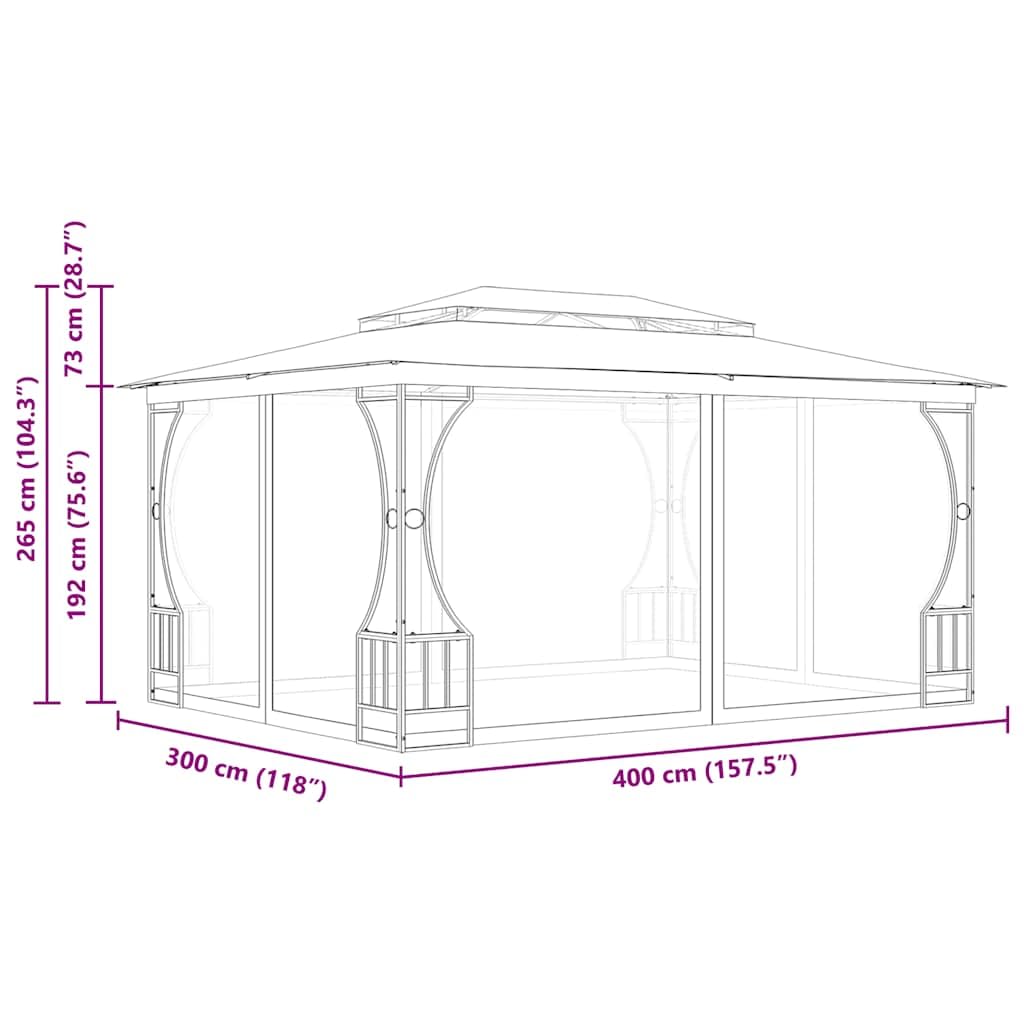 Steel Frame Gazebo with Nets 9.8x13.1x8.7 Feet Anthracite K97912