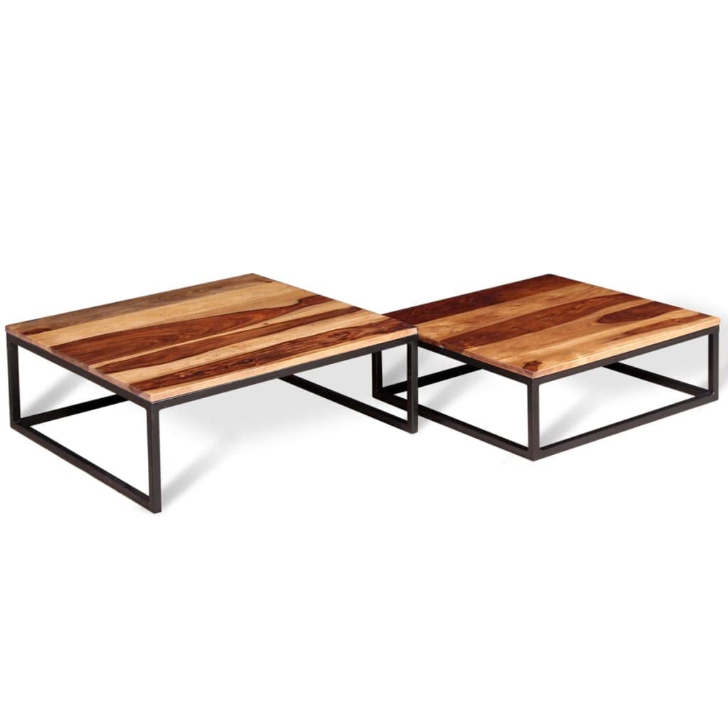 Solid Sheesham Wood Nesting Coffee Tables Set of 2 Metal Frame R400
