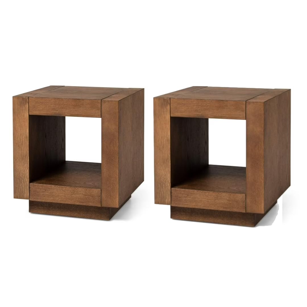 Natural Square Side Table with Storage, Set of 2 H7805