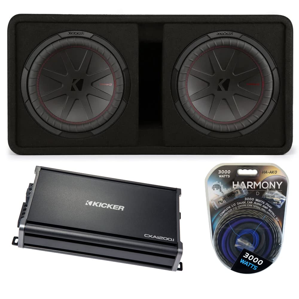 Dual 12" 1000W RMS 2 Ohm Loaded Subwoofer Enclosure & Amp Package F5559