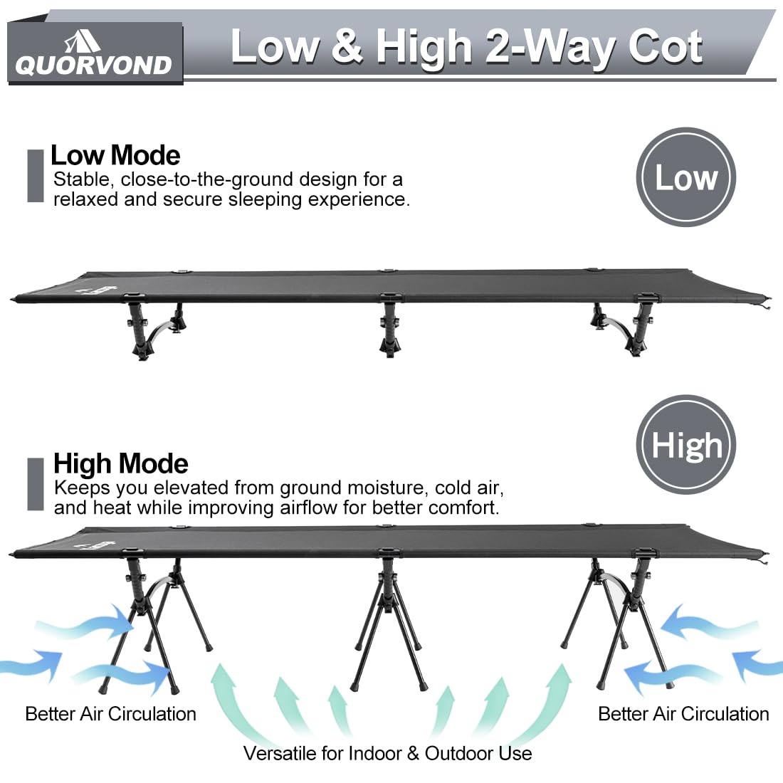 Adjustable Ultralight Folding Camping Cot 330lbs Black Z70002