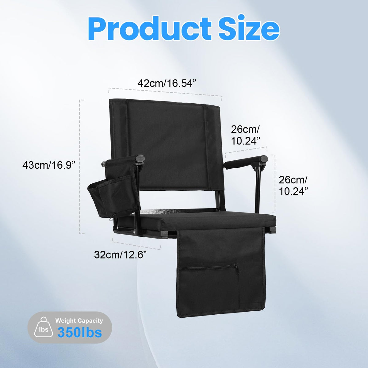 2 Pcs Folding Stadium Seat with Back Support and Cup Holder Black K6719