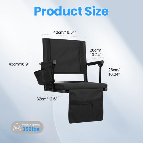 2 Pcs Folding Stadium Seat with Back Support and Cup Holder Black K6719