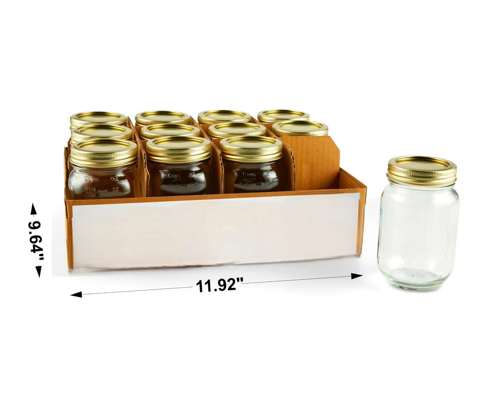 16 oz Regular Mouth Glass Canning Jars with Lids and Rings, 12-Pack U746082