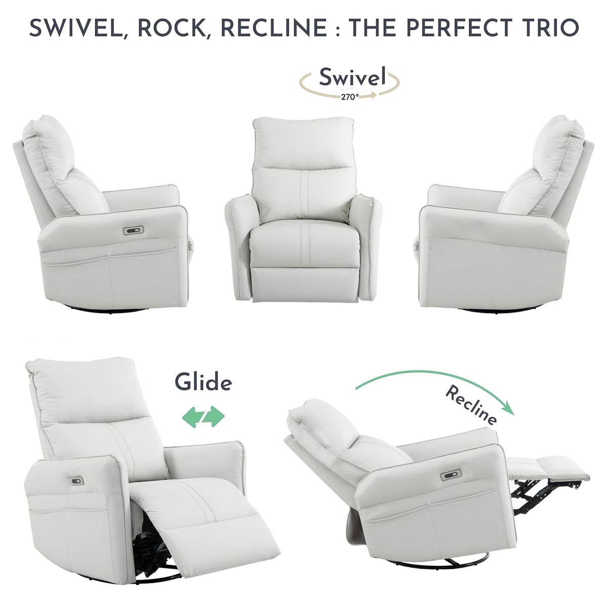 Power Swivel Rocker Recliner Chair Light Gray O165085