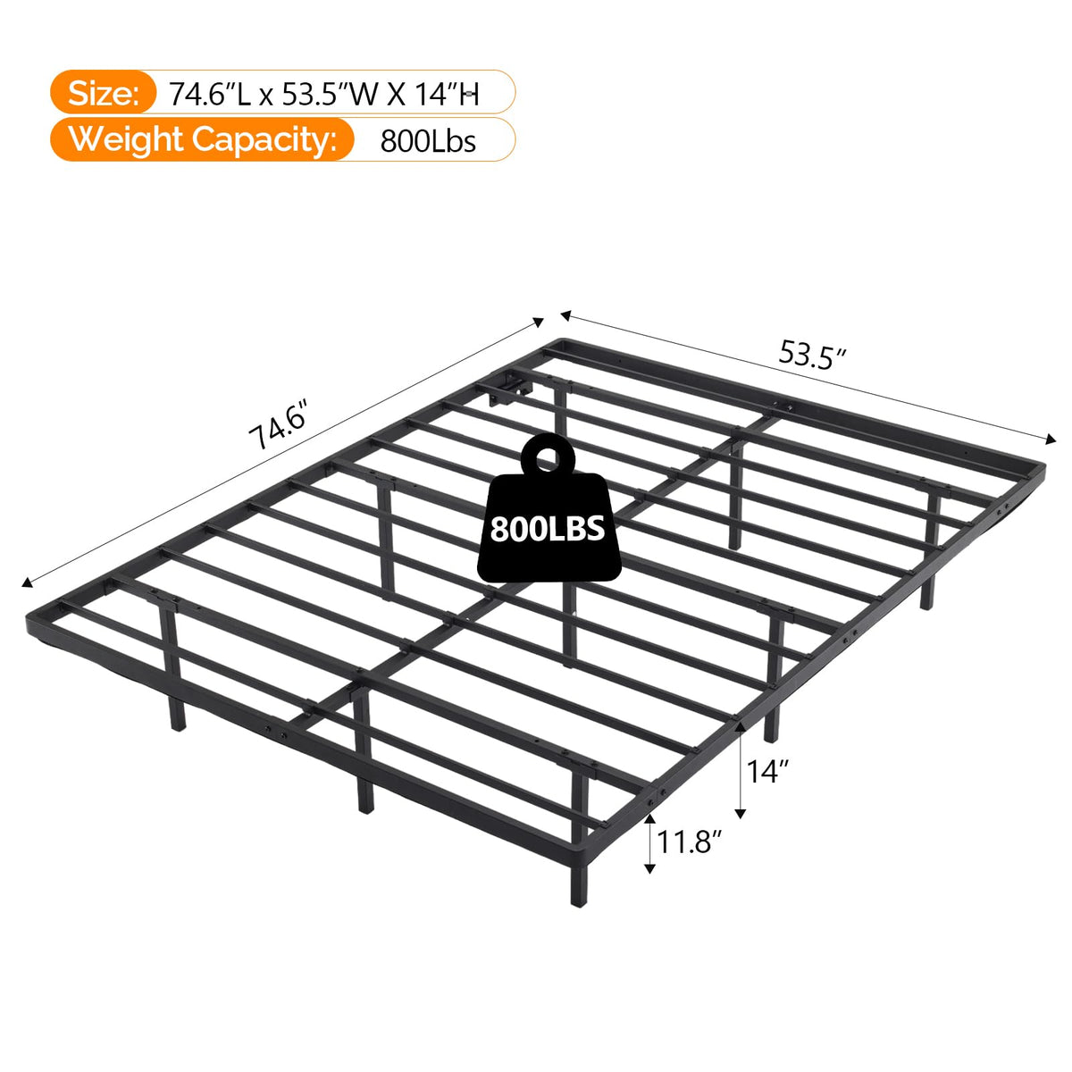 14 Inch Full Floating Bed Frame with USB Charging Station and LED Lights D234