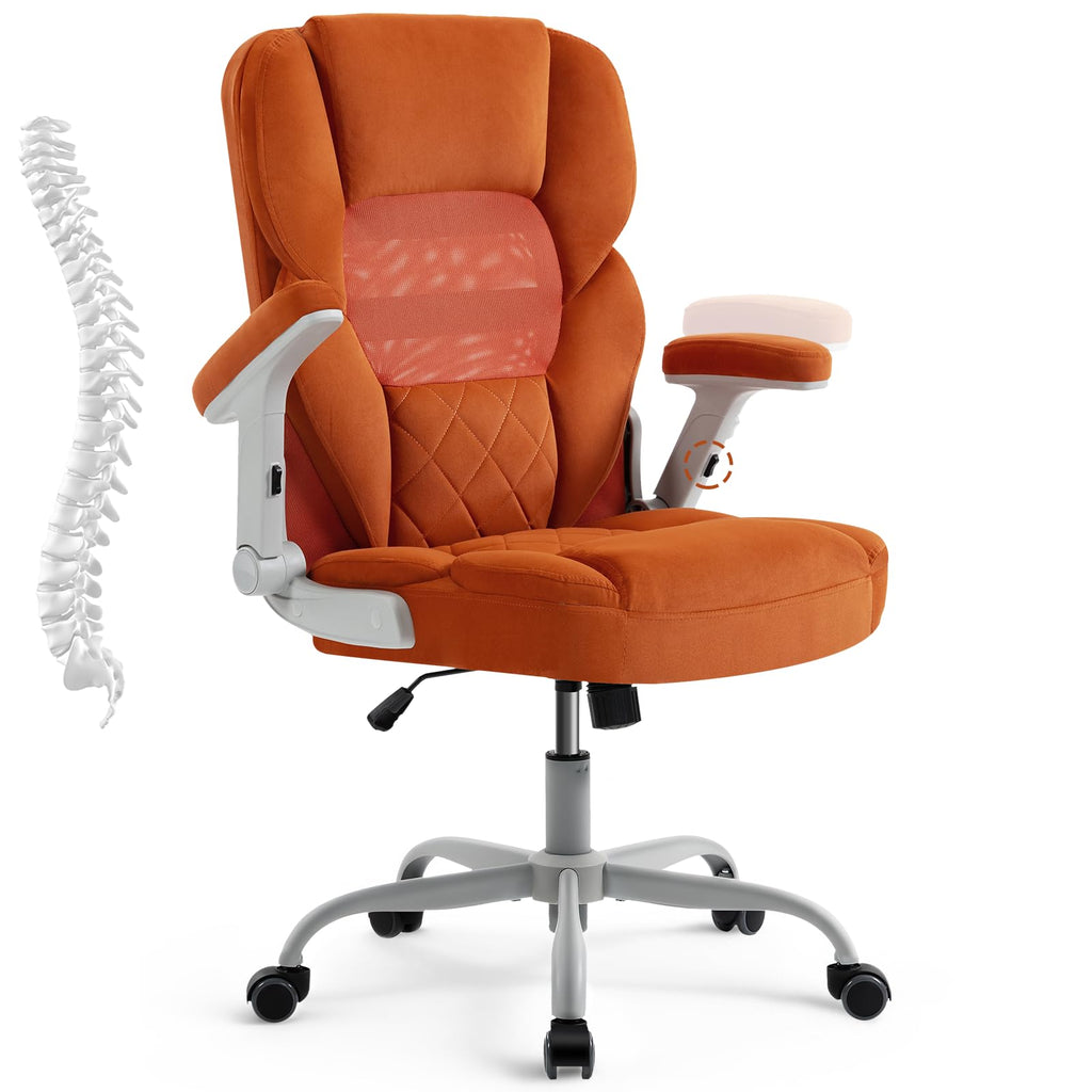 Orange Mesh and Velvet Office Chair with Arms and Wheels U938