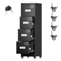 Metal 4 Drawer File Cabinet with Lock and Wheels, Black V965