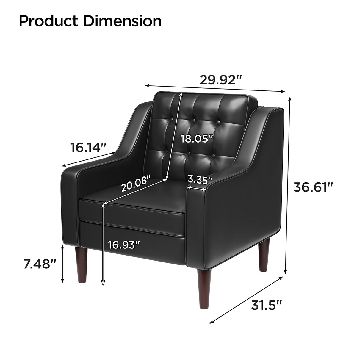 PU Leather Accent Chair Button-Tufted Upholstered Black X507299