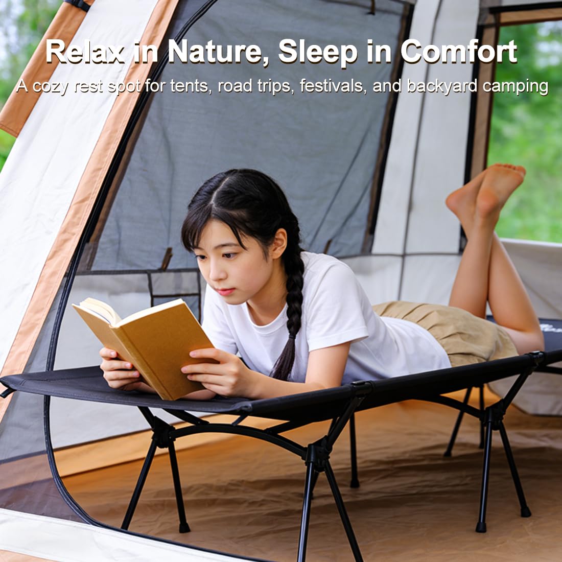Adjustable Ultralight Folding Camping Cot 330lbs Black Z70002