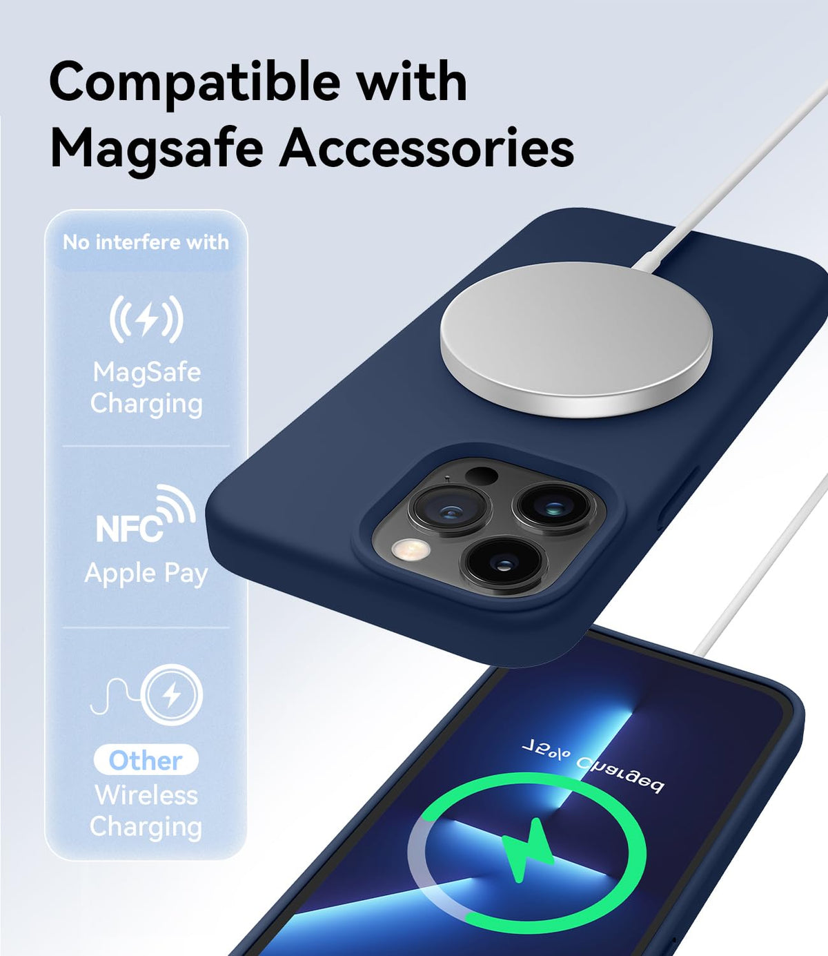 Magnetic Silicone Phone Case with Microfiber Lining, 6.7 inch, Navy Blue M26757