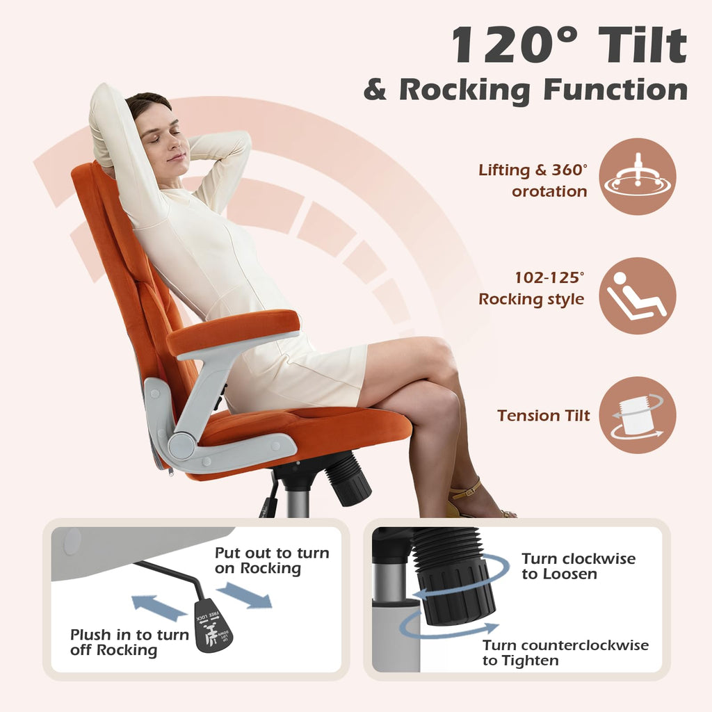 Orange Mesh and Velvet Office Chair with Arms and Wheels U938