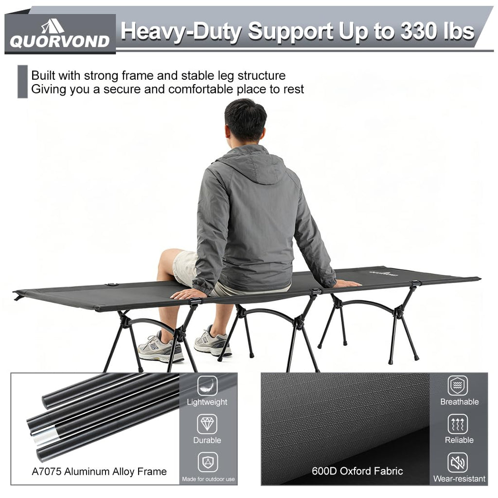 Adjustable Ultralight Folding Camping Cot 330lbs Black Z70002