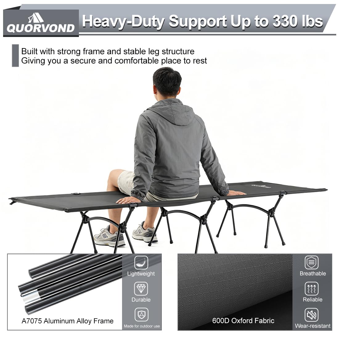 Adjustable Ultralight Folding Camping Cot 330lbs Black Z70002