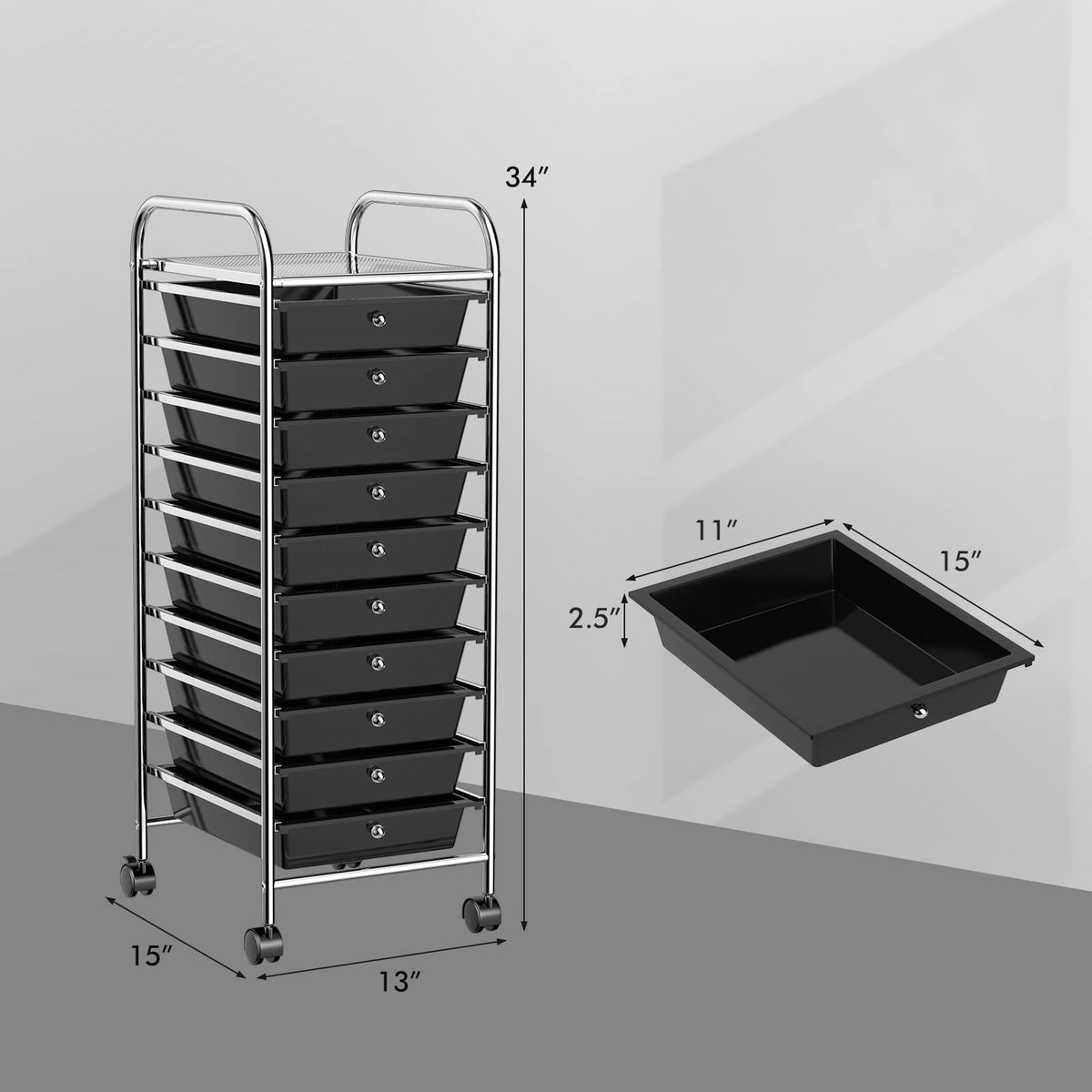 Rolling Utility Cart with 10 Drawers and Lockable Wheels H406780