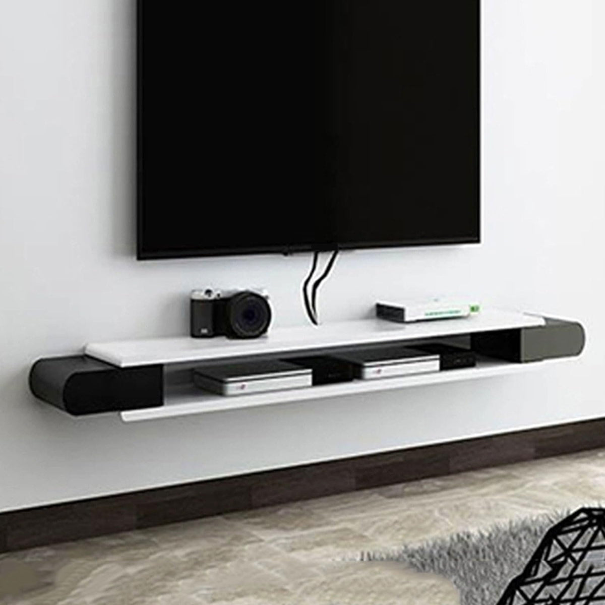 White Black Wall Mounted TV Stand with Storage Shelf T597835