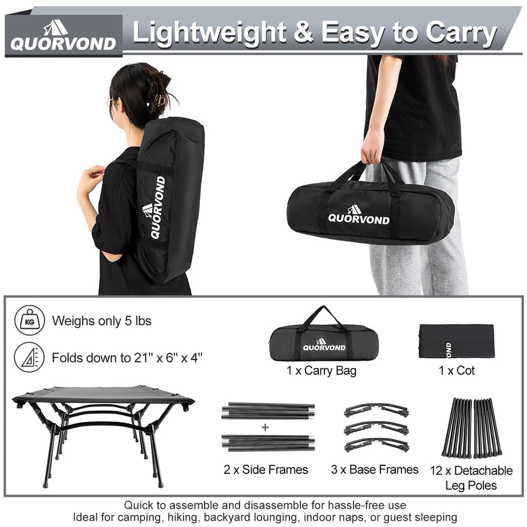 Adjustable Ultralight Folding Camping Cot 330lbs Black Z70002