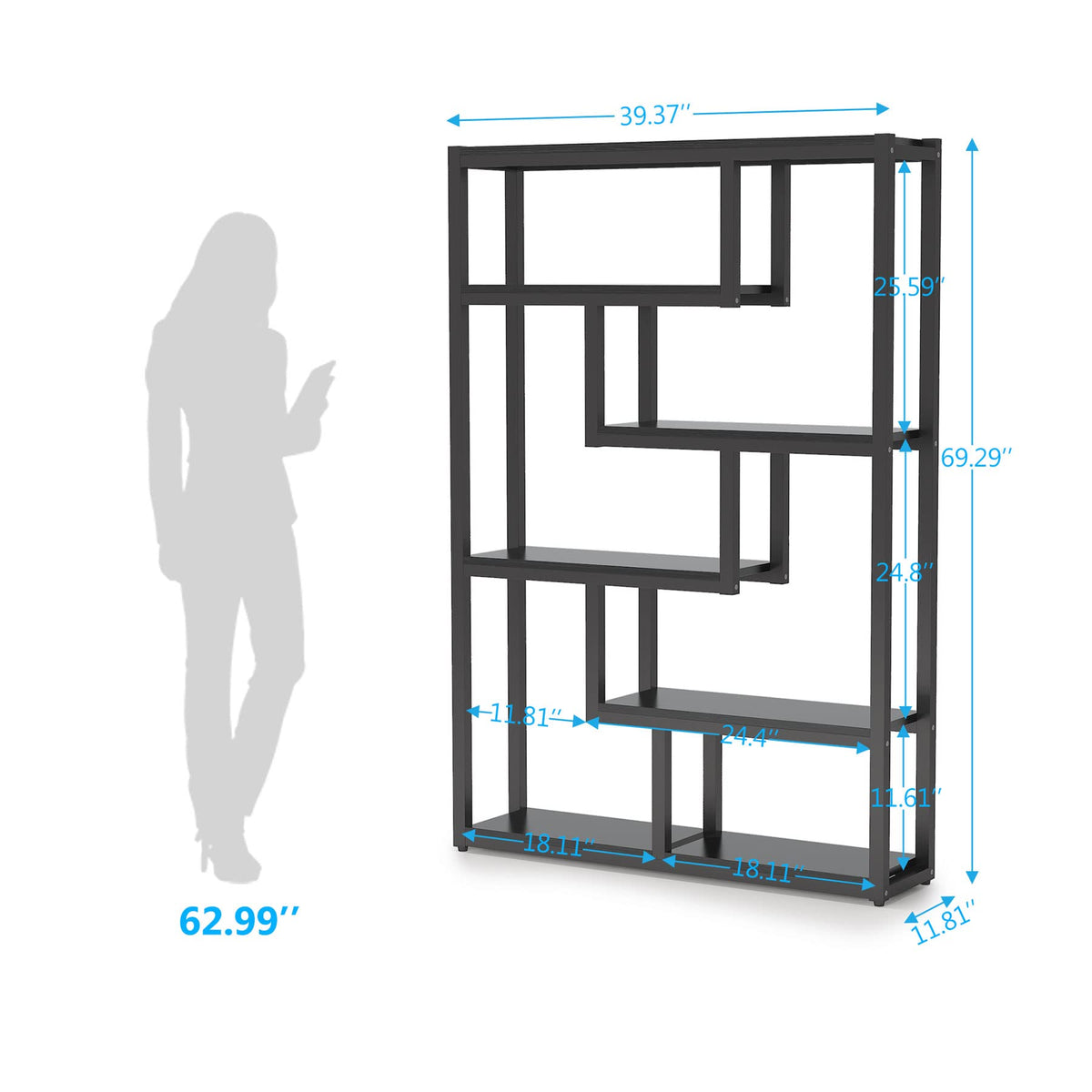 6-Shelf 69 Inch Tall Black Bookshelf U50563