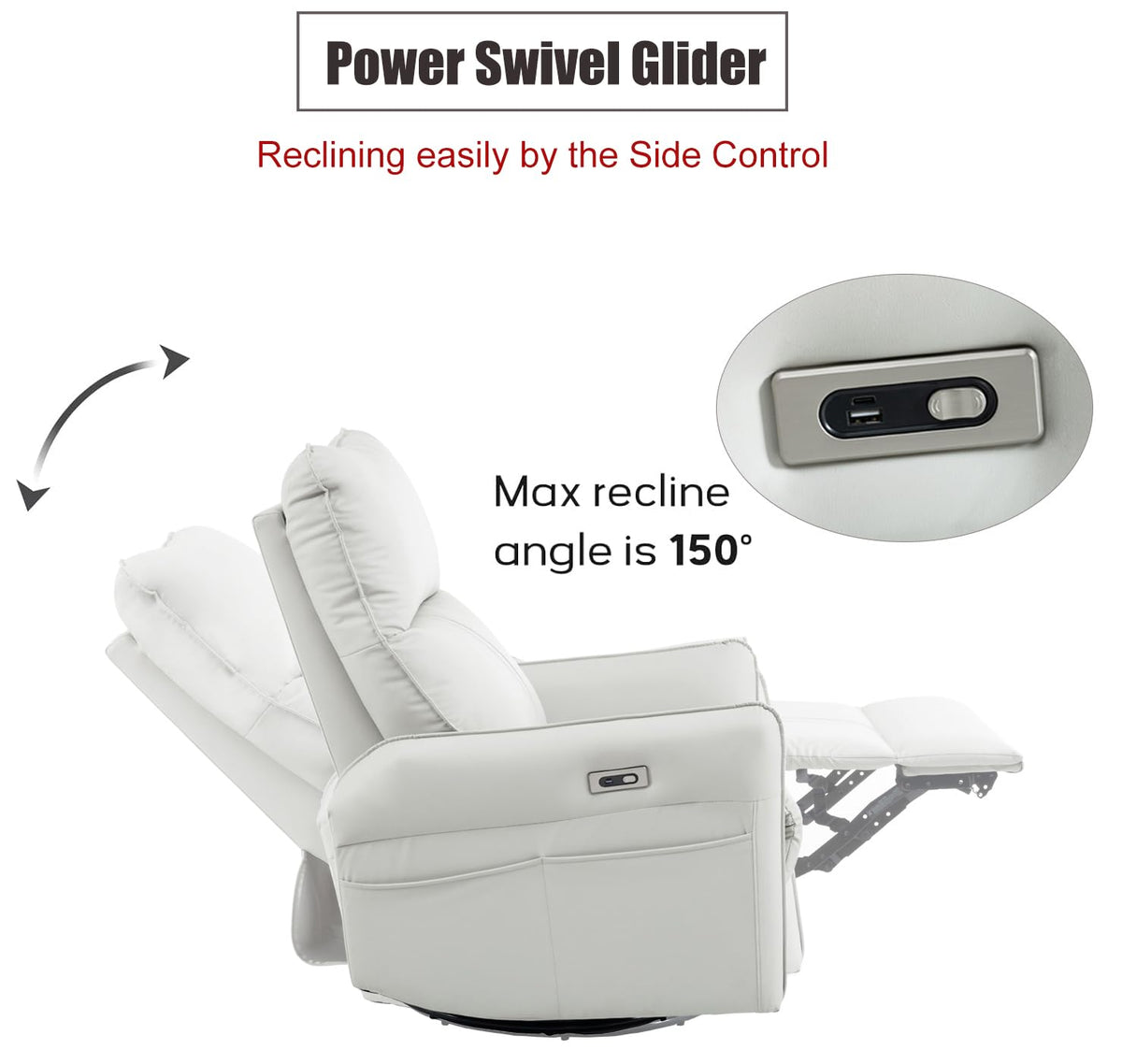 Power Swivel Rocker Recliner Chair Light Gray O165085