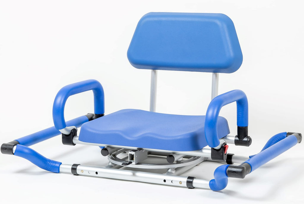 Blue Tub-Mounted Shower Chair with Padded Seat Back and Arms N3395