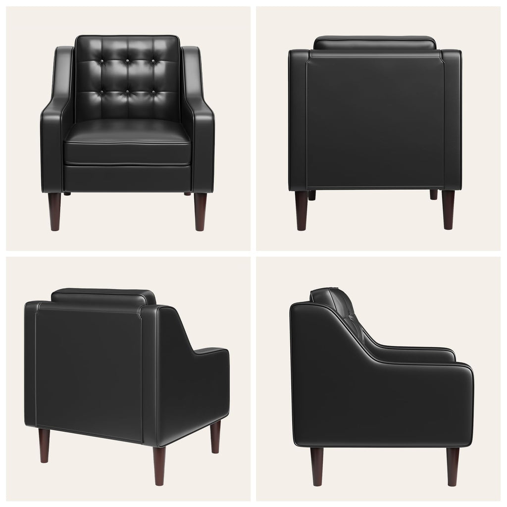 PU Leather Accent Chair Button-Tufted Upholstered Black X507299
