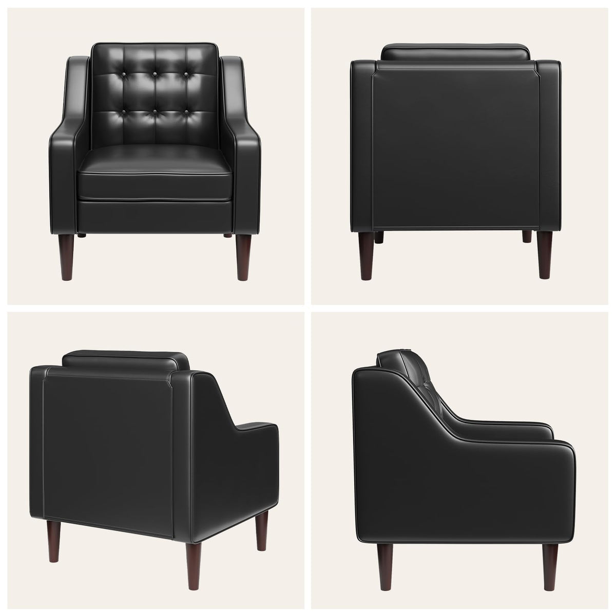 PU Leather Accent Chair Button-Tufted Upholstered Black X507299