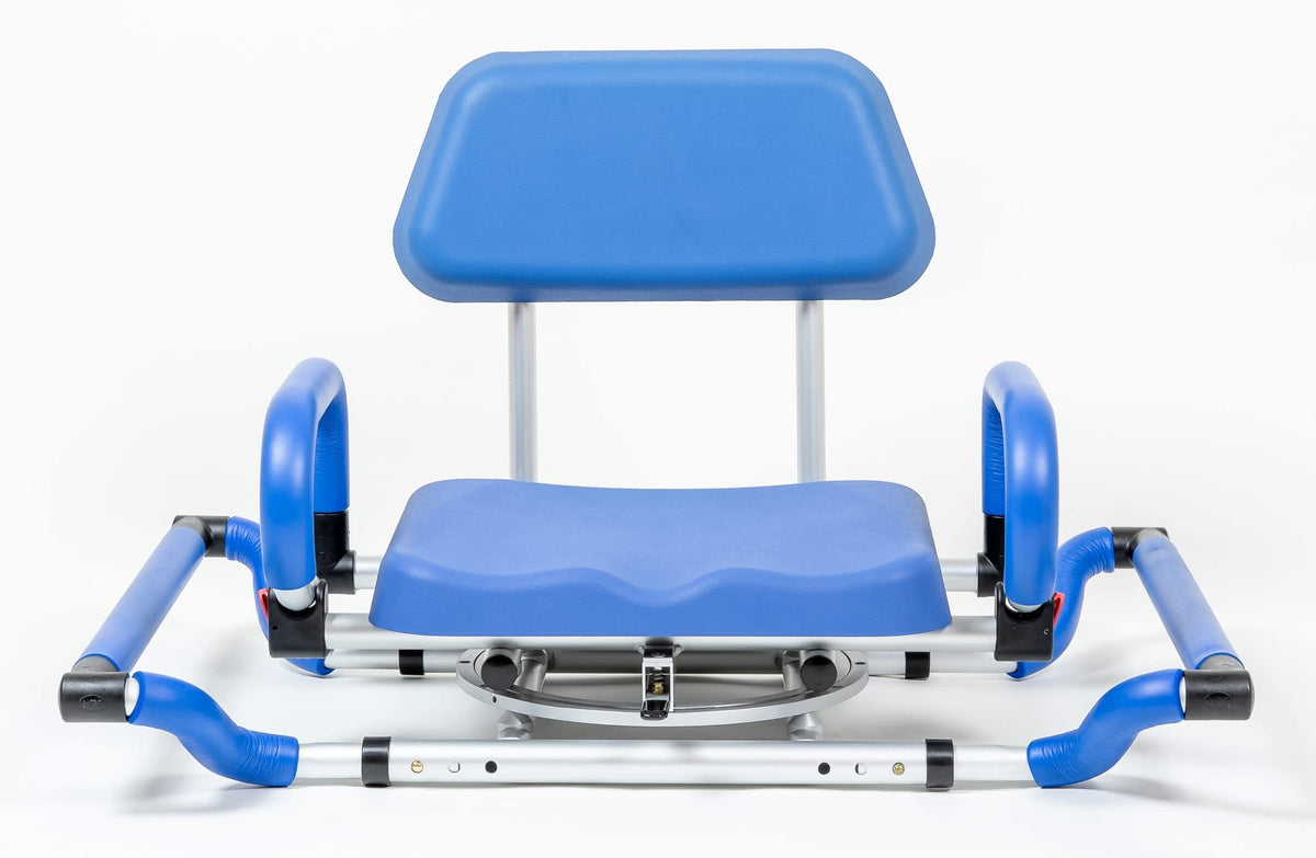 Blue Tub-Mounted Shower Chair with Padded Seat Back and Arms N3395