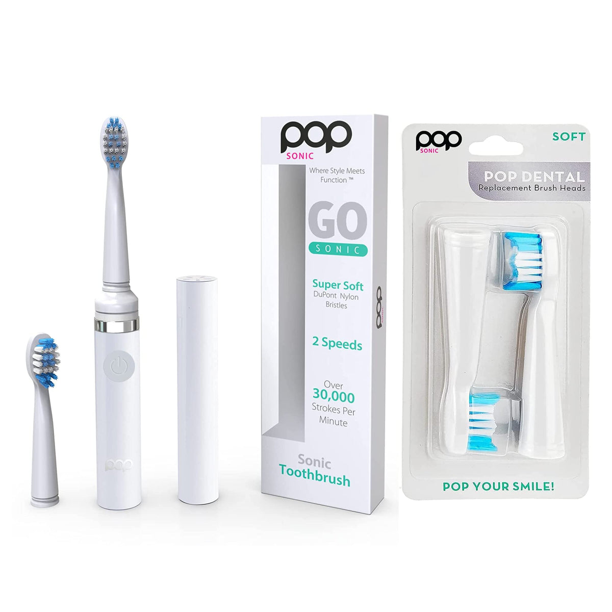 White Electric Toothbrush with 2 Replacement Heads V9247