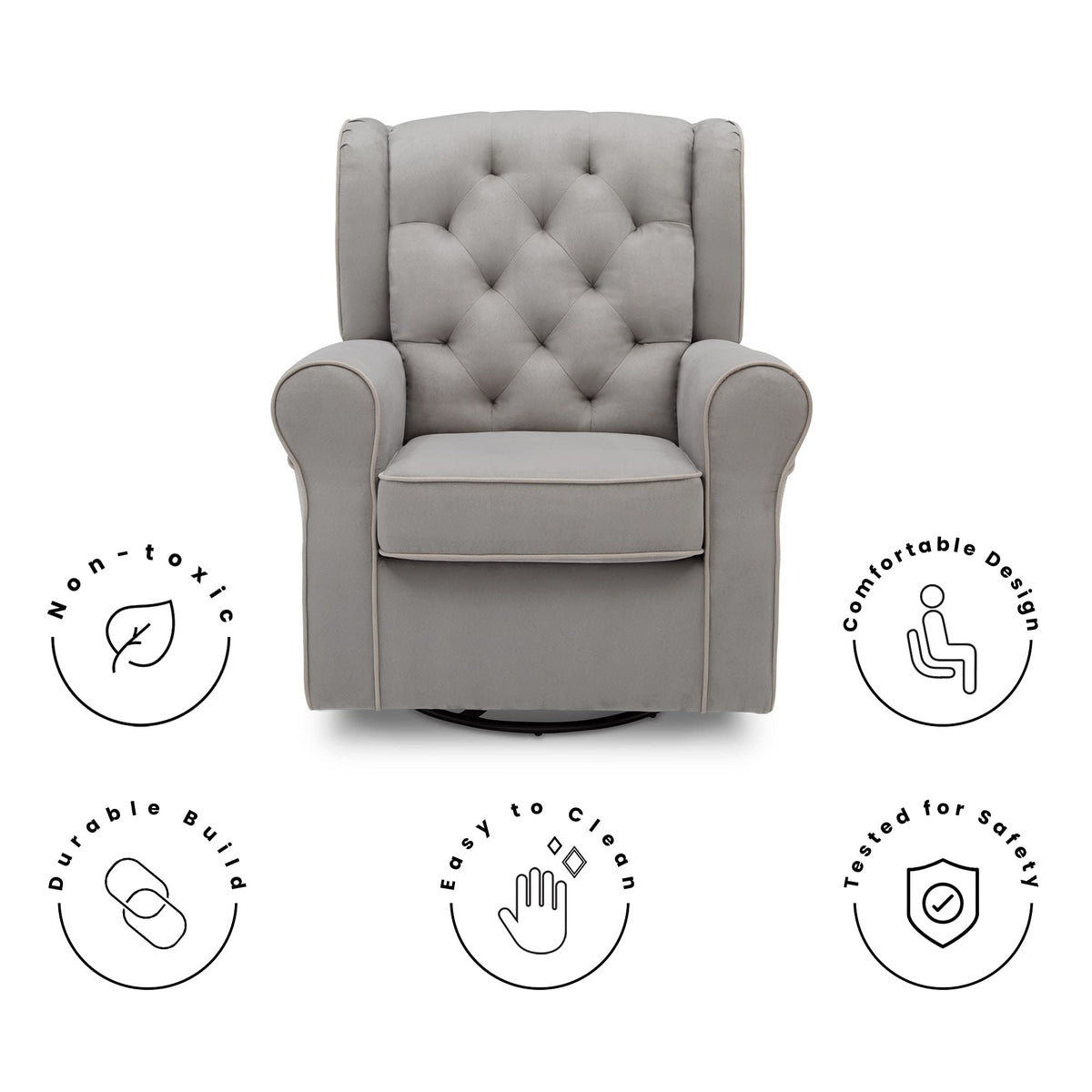Dove Grey Upholstered Swivel Rocker Chair D12334