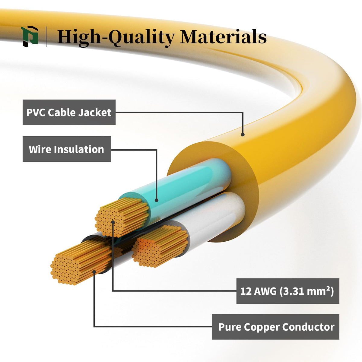 12 Gauge 100 Ft Heavy Duty Outdoor Extension Cord Waterproof Lighted End SJTW 3 Prong Grounded Plug 15A 1875W Yellow V925597