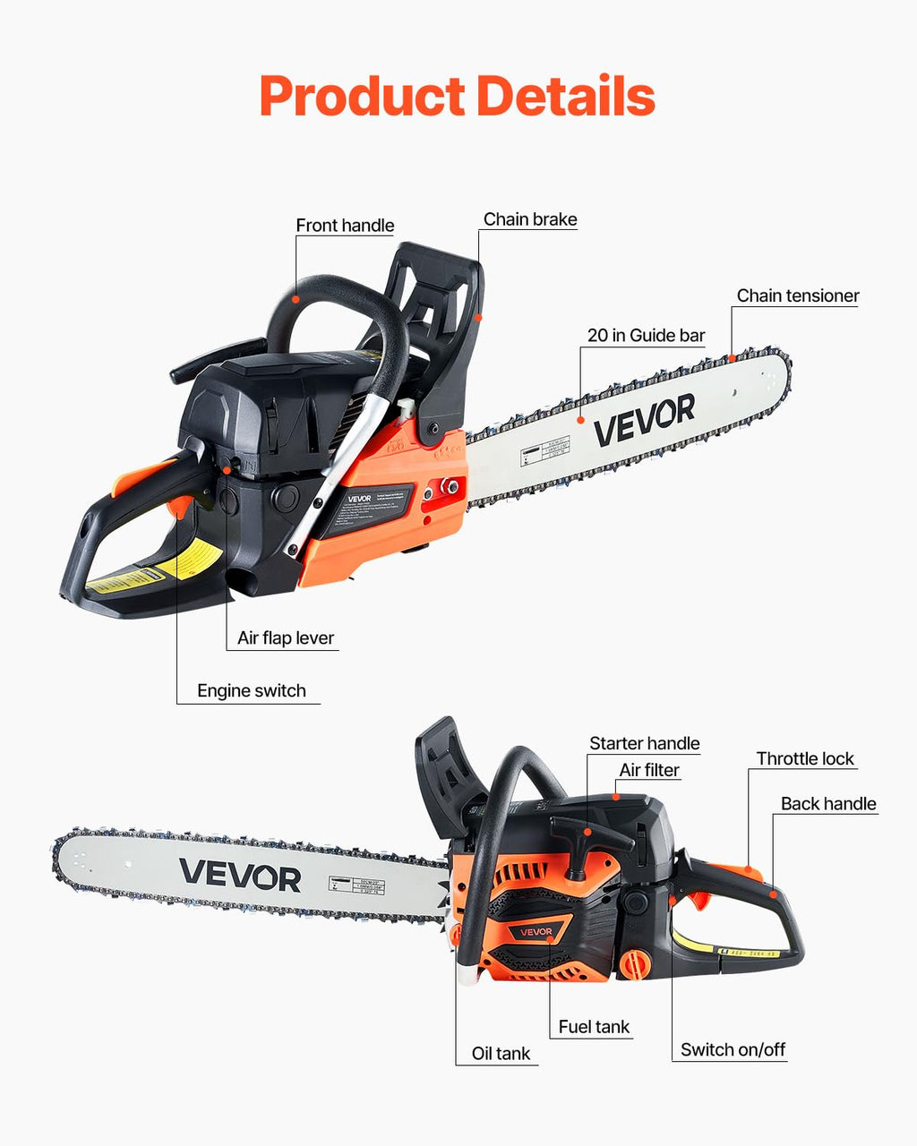 20 Inch 62CC Gas Powered Chainsaw K933404