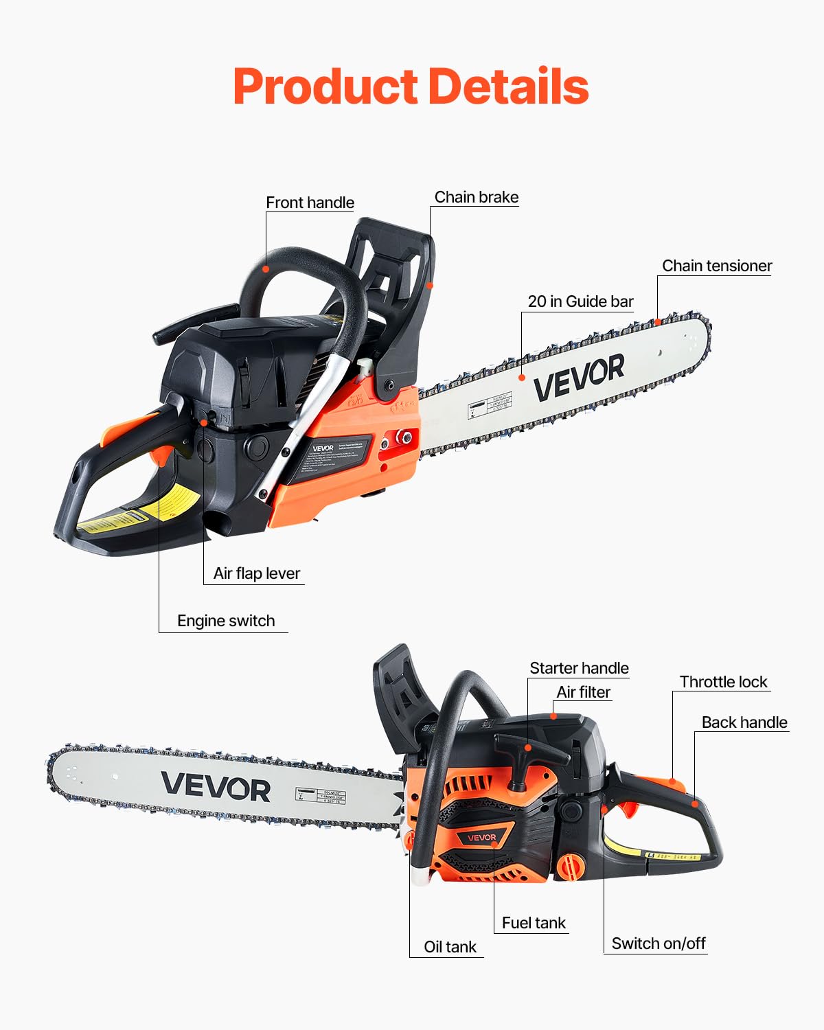 20 Inch 62CC Gas Powered Chainsaw K933404
