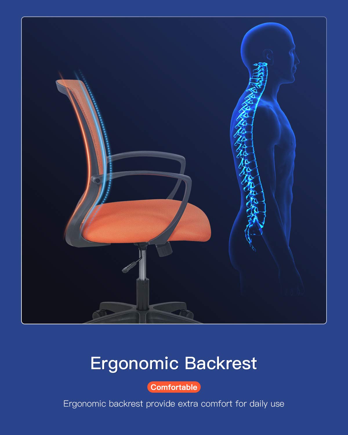 Ergonomic Mesh Mid Back Office Chair with Wheels and Lumbar Support X1111