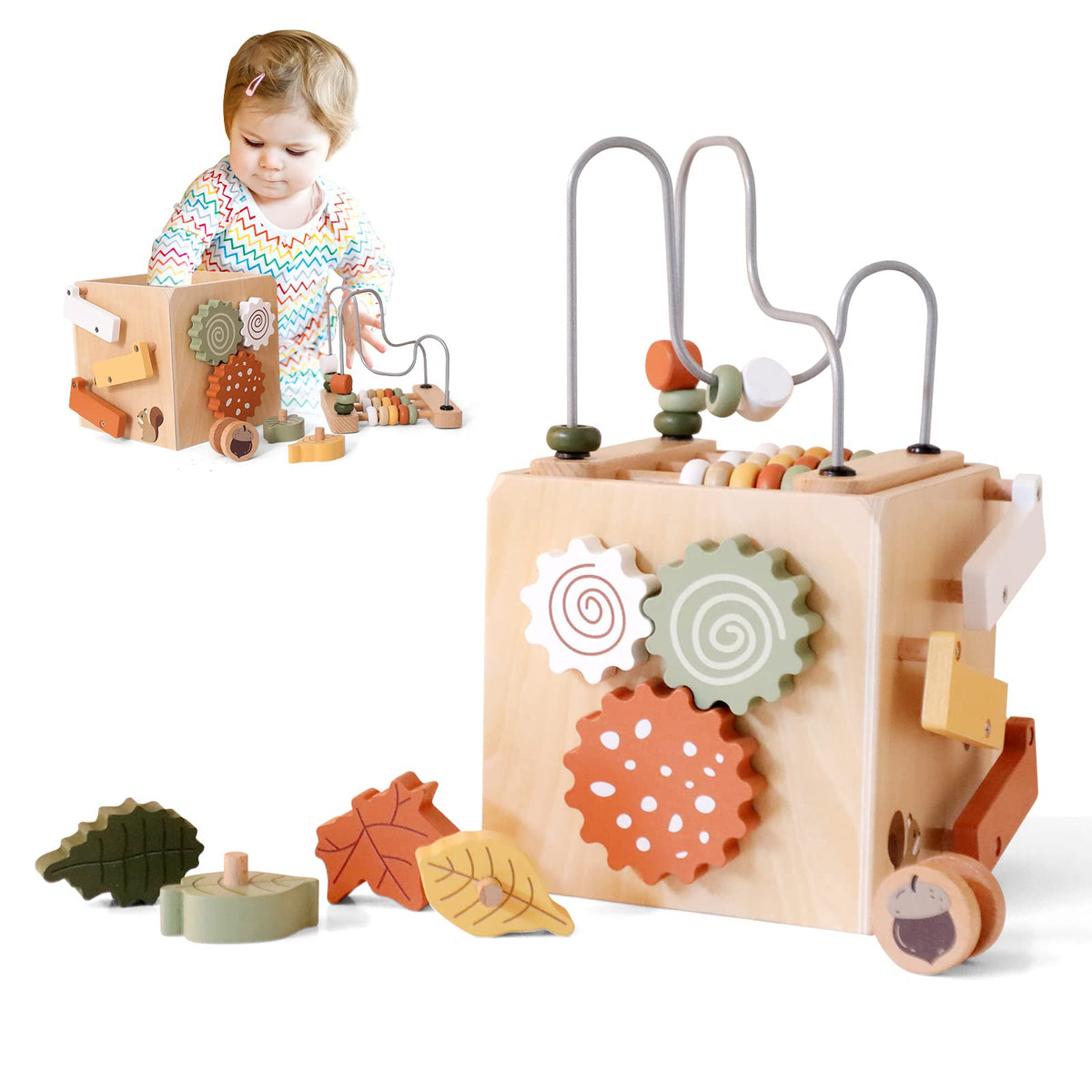 5 in 1 Wooden Activity Cube Bead Maze Shape Sorter X880591
