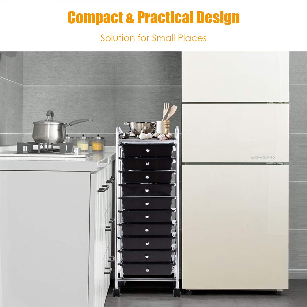 Rolling Utility Cart with 10 Drawers and Lockable Wheels H406780