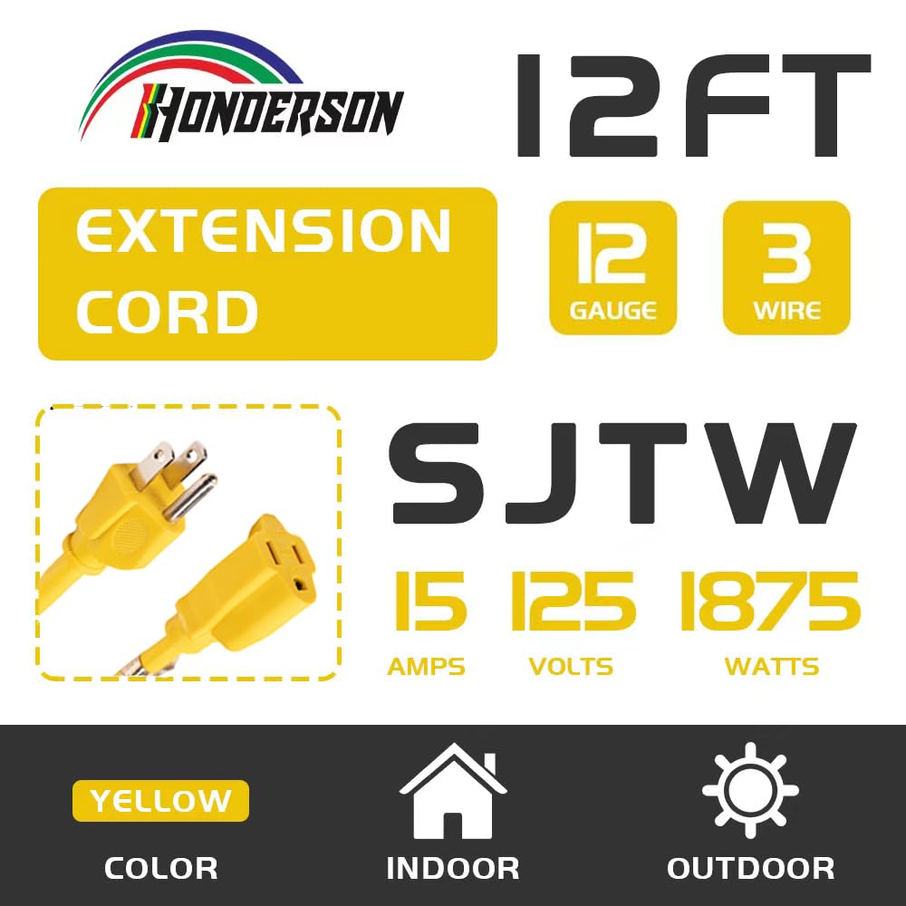 12 Gauge 12FT Yellow 3 Prong Extension Cord A115914