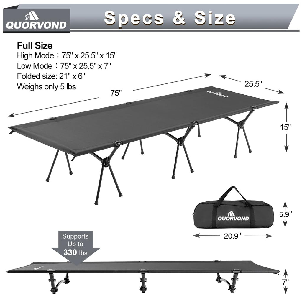 Adjustable Ultralight Folding Camping Cot 330lbs Black Z70002