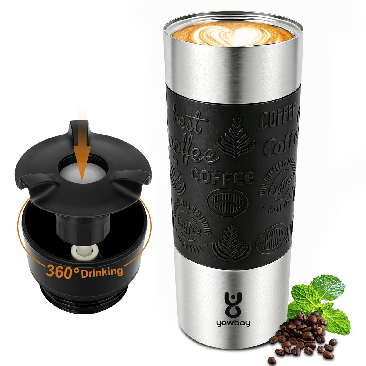 16 oz Stainless Steel Insulated Leak Proof Travel Coffee Mug H243839