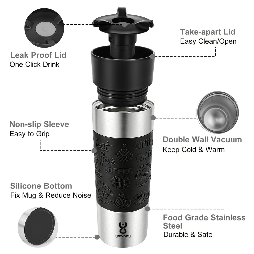 16 oz Stainless Steel Insulated Leak Proof Travel Coffee Mug H243839