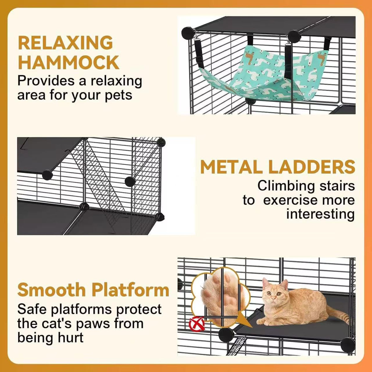 3-Tier Metal Wire Cat Cage with Hammock & Ramp L82043