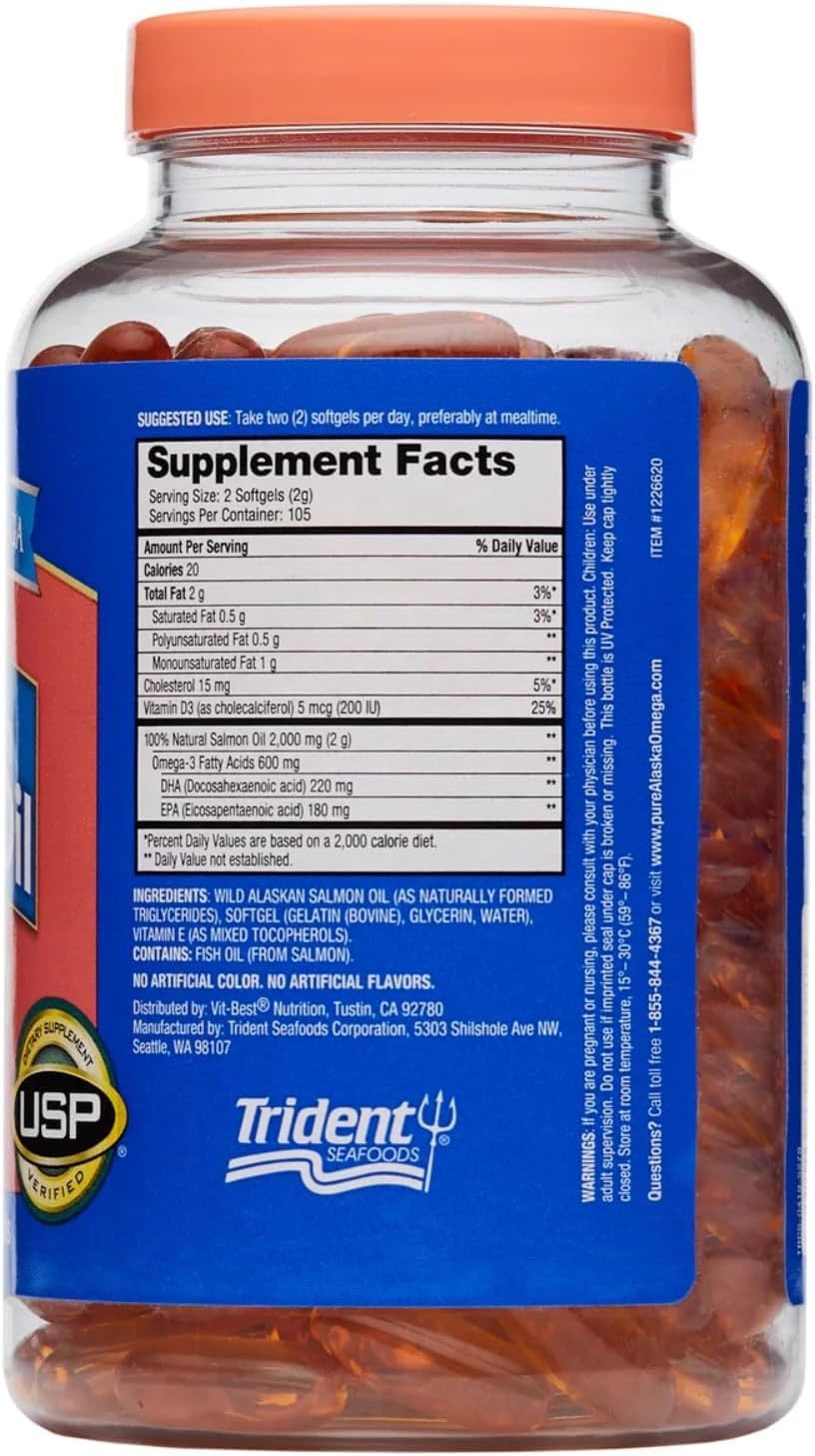 Omega-3 Wild Alaskan Salmon Oil 1000mg Softgels, 210 Count D4096