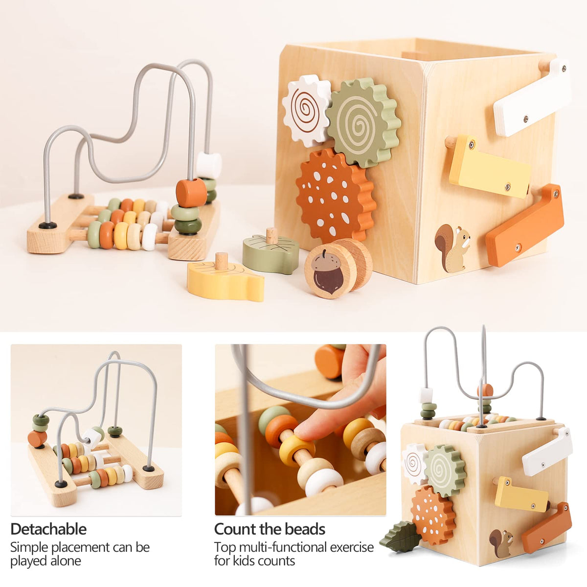 5 in 1 Wooden Activity Cube Bead Maze Shape Sorter X880591
