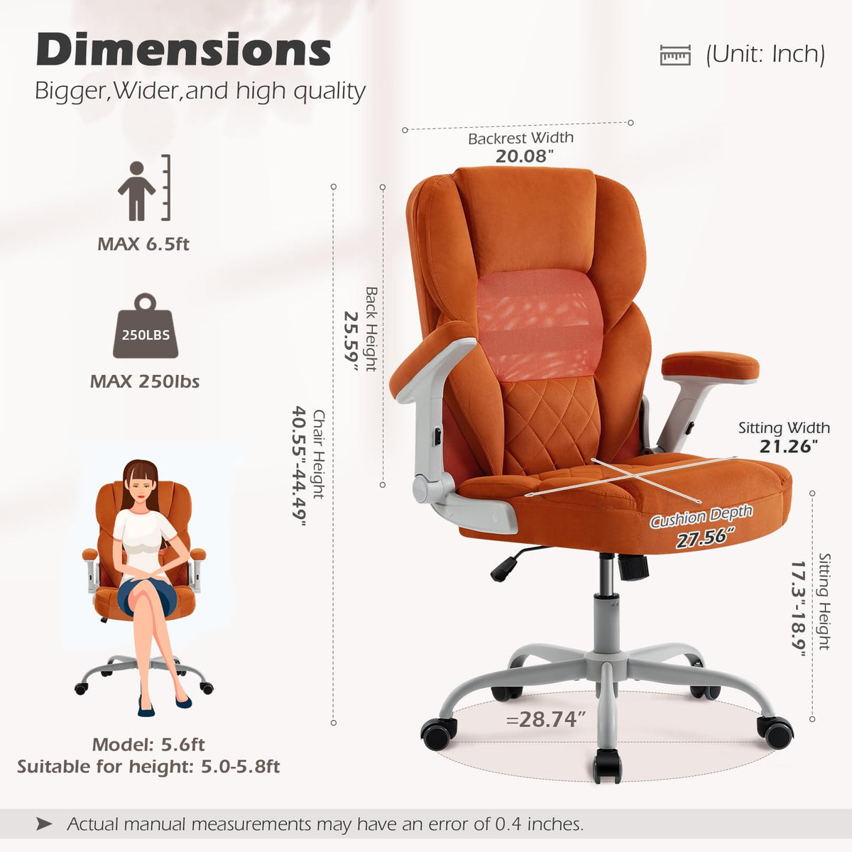 Orange Mesh and Velvet Office Chair with Arms and Wheels U938