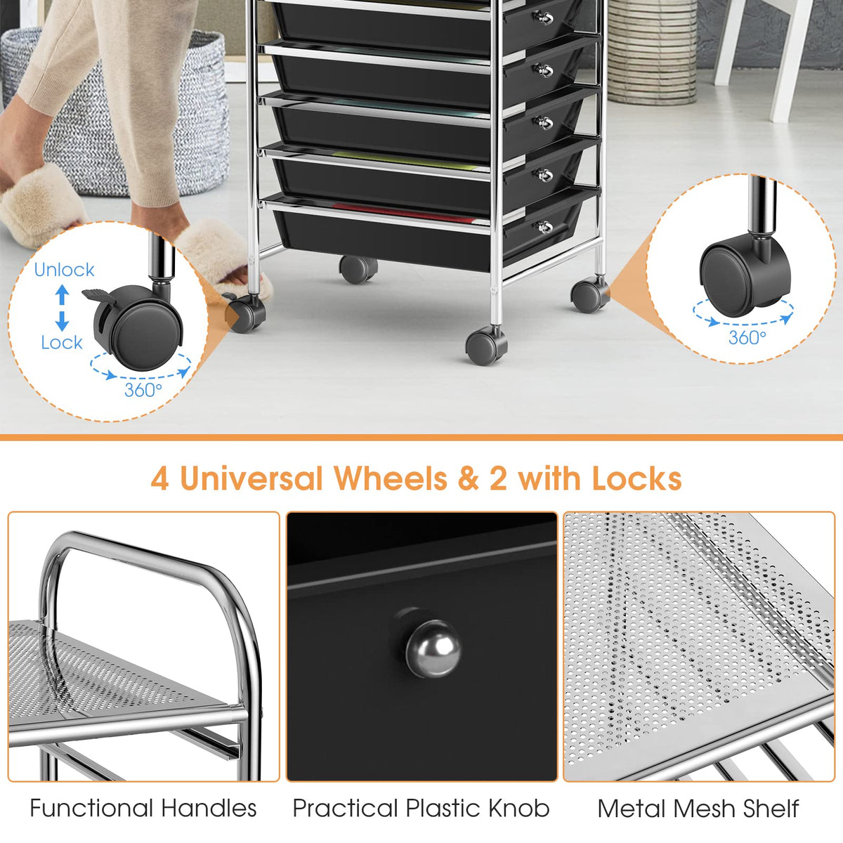Rolling Utility Cart with 10 Drawers and Lockable Wheels H406780