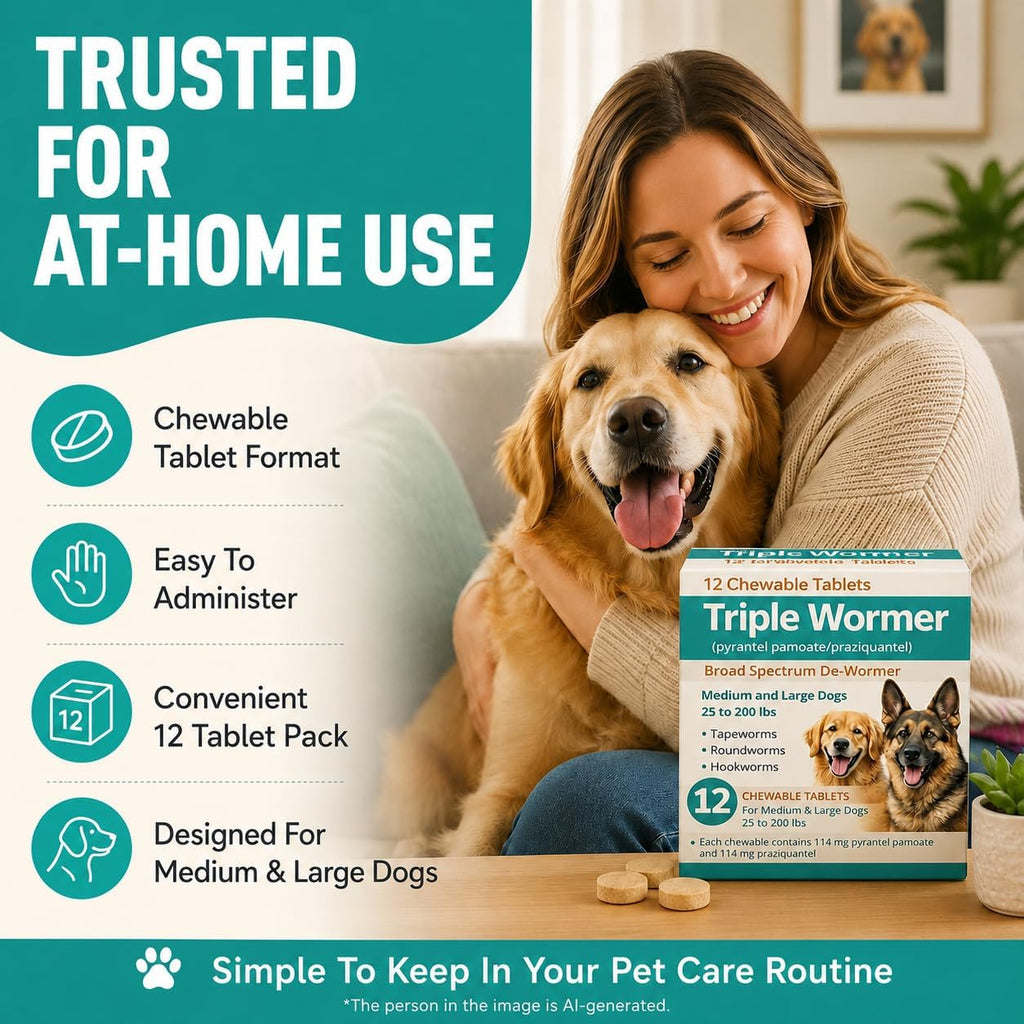 Pyrantel Pamoate and Praziquantel De-wormer Tablet for Medium & Large Dogs F222241