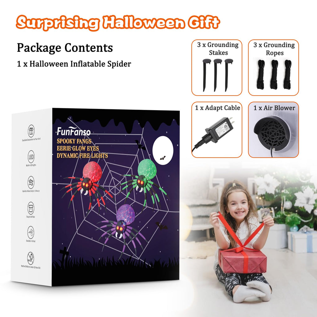 6 FT Inflatable Spider Outdoor Decoration with LED Lights P79835