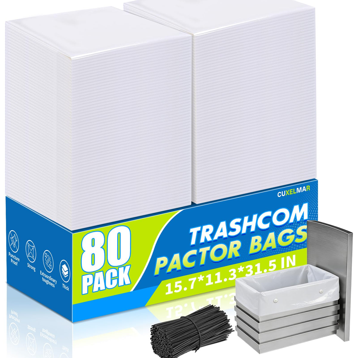 80-pack 2.6 mils White Trash Compactor Bags with Twist Ties D206926