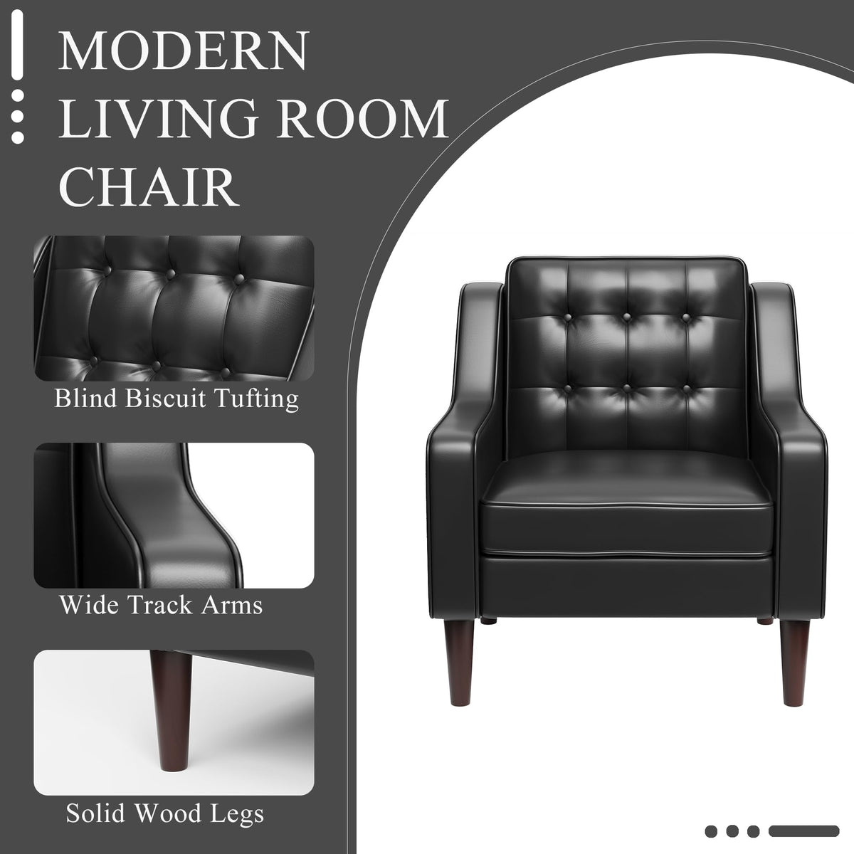 PU Leather Accent Chair Button-Tufted Upholstered Black X507299