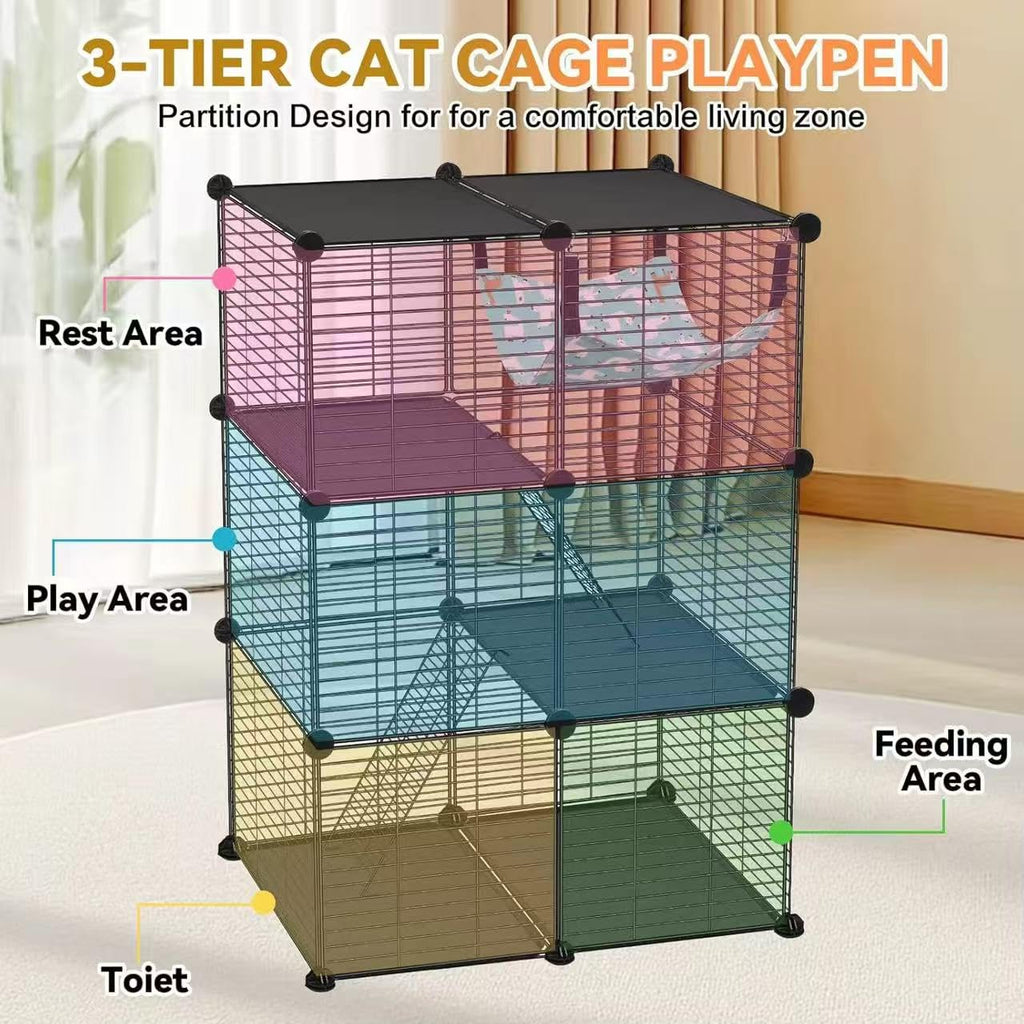 3-Tier Metal Wire Cat Cage with Hammock & Ramp L82043